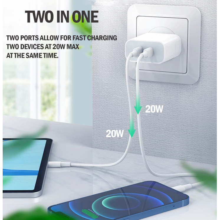 Gift Under $50] 40W PD Dual Port USB C Fast Wall Charger Power Adapte –  Happytel